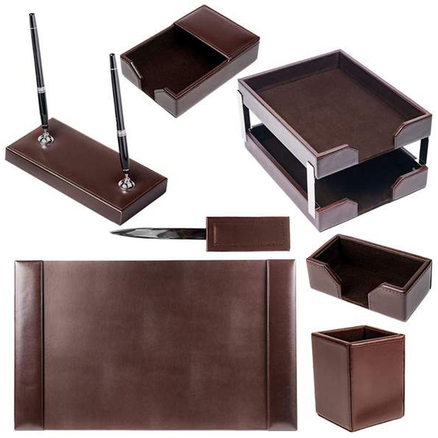 Dacasso Dark Brown Bonded Leather 9-Piece Desk Set - Leather, Velveteen - Dark Brown - 1 Each. Picture 3