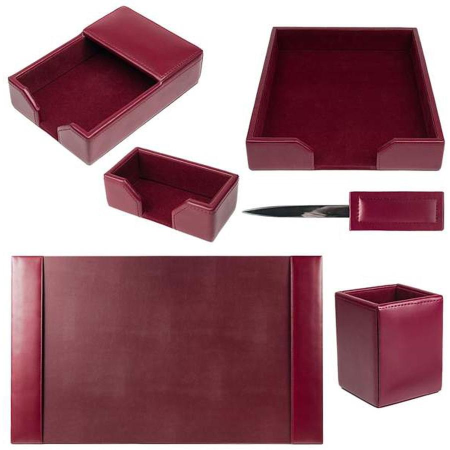 Dacasso Bonded Leather Desk Set - Leather, Velveteen - Burgundy - 1 Each. Picture 5