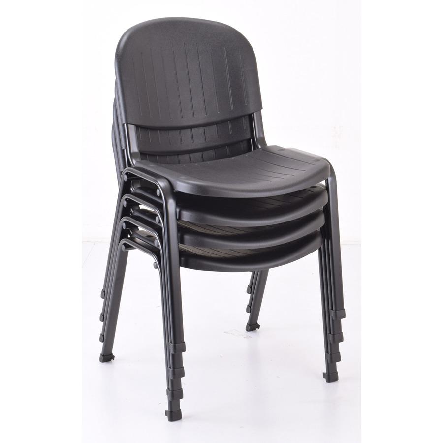 Lorell Low Back Stack Chair - Polypropylene Seat - Polypropylene Back - Low Back - Four-legged Base - Black - 4 / Carton. Picture 8