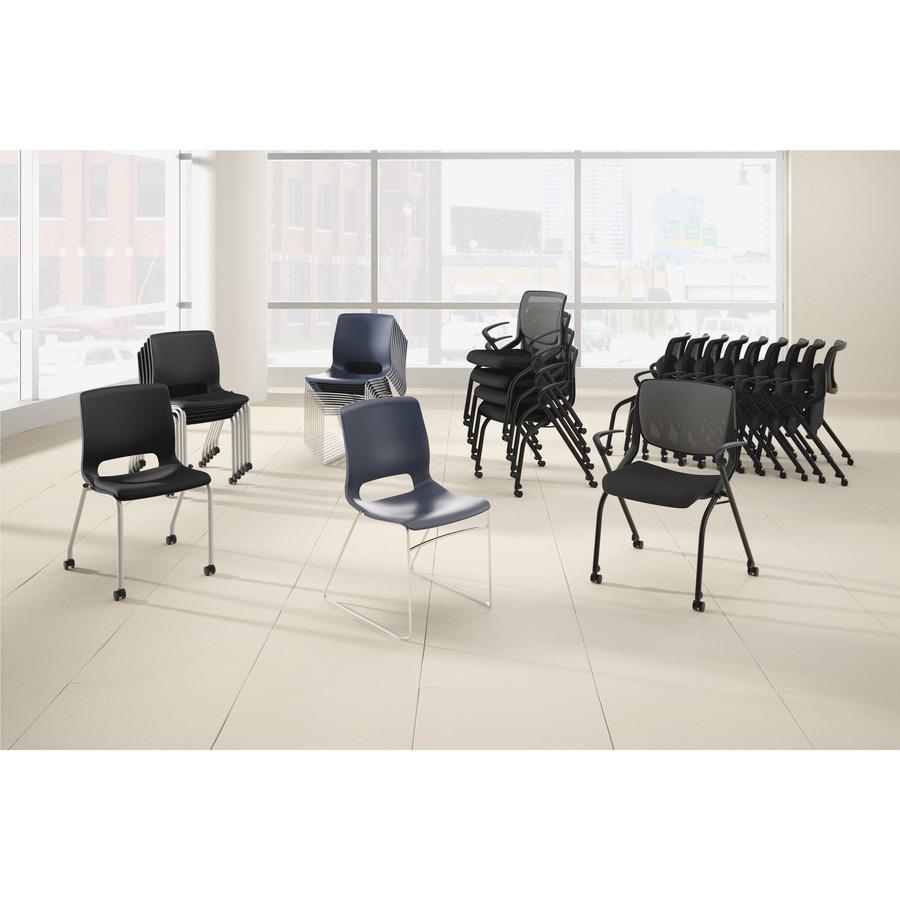 HON Motivate Chair - Black Fabric Seat - Black Plastic Back - Platinum Metallic Reinforced Resin Frame - Onyx, Black. Picture 2