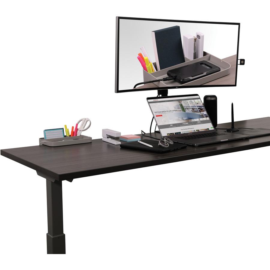 Deflecto Standing Desk Large Desk Organizer Grey - 3 Compartment(s) - 3.5" Height x 9" Width x 6.2" Depth - Portable, Spring Loaded, Built-in Cord Catcher - Acrylonitrile Butadiene Styrene (ABS) - 1 E. Picture 4
