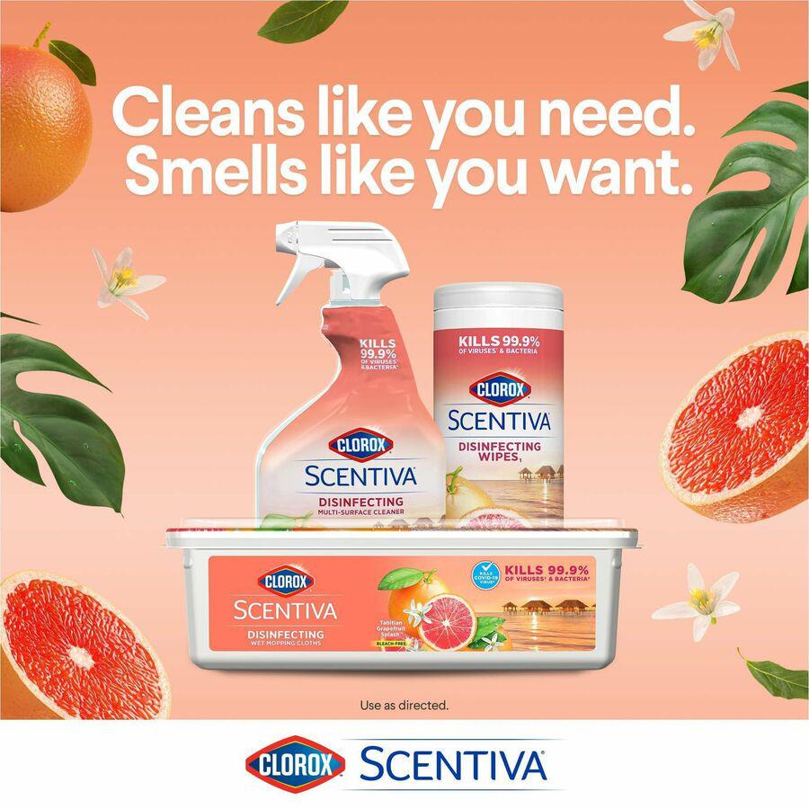 Clorox Scentiva Wipes, Bleach Free Cleaning Wipes - Ready-To-Use - Tahitian Grapefruit Splash Scent - 75 / Tub - 1 Each - Bleach-free, Disinfectant, Deodorize - White. Picture 12