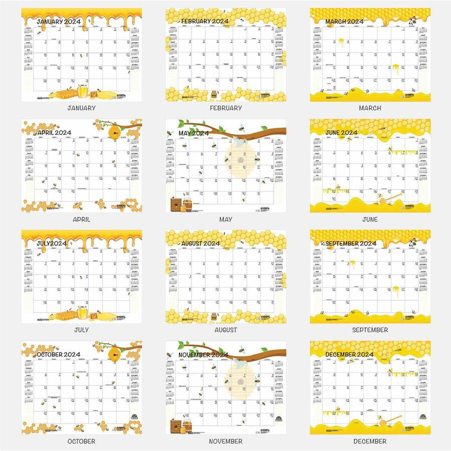 House of Doolittle Honeycomb Monthly Desk Pad Calendar - Julian Dates - Monthly - 12 Month - January 2024 - December 2024 - 22" x 17" Sheet Size - Desk Pad - Yellow - Reinforced Corner, Note Page - 1 . Picture 15