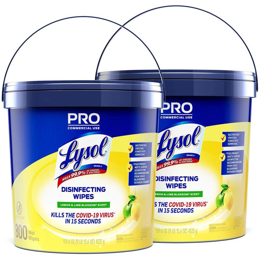 Lysol Disinfecting Wipe Bucket w/Wipes - Lemon & Lime Blossom Scent - 8" Length x 6" Width - 800 Each - White. Picture 7