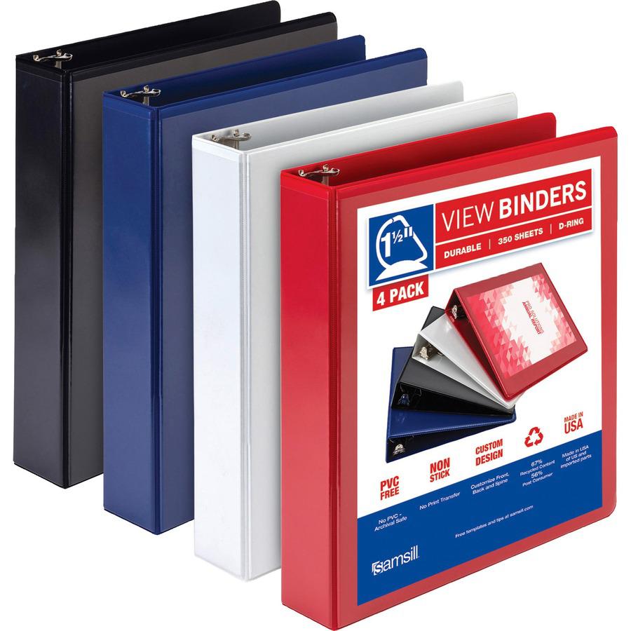 Samsill Durable View Binders - 1 1/2" Binder Capacity - Letter - 8 1/2" x 11" Sheet Size - 350 Sheet Capacity - D-Ring Fastener(s) - 2 Internal Pocket(s) - Chipboard, Polypropylene - Assorted - Recycl. Picture 7