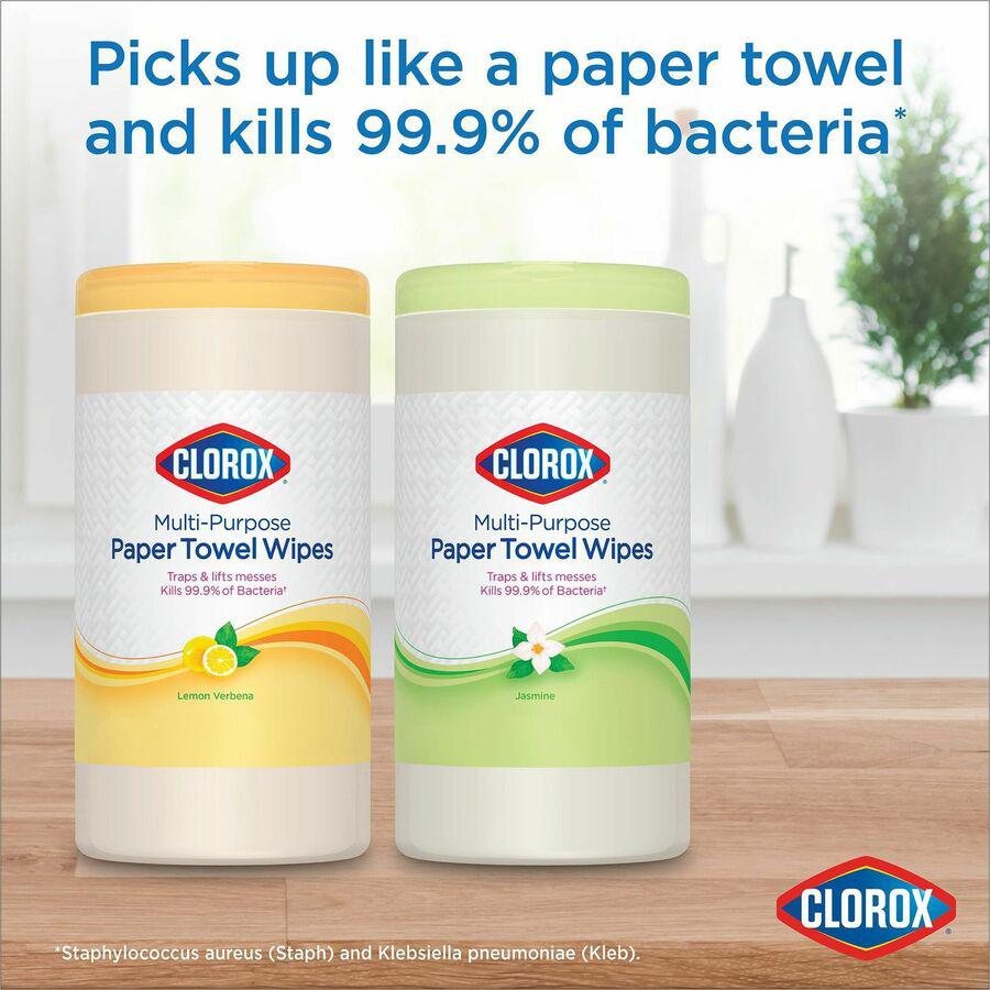 Clorox Multipurpose Paper Towel Wipes - Ready-To-Use Wipe - Lemon Verbena Scent - 75 / Canister - 1 Each - White. Picture 13