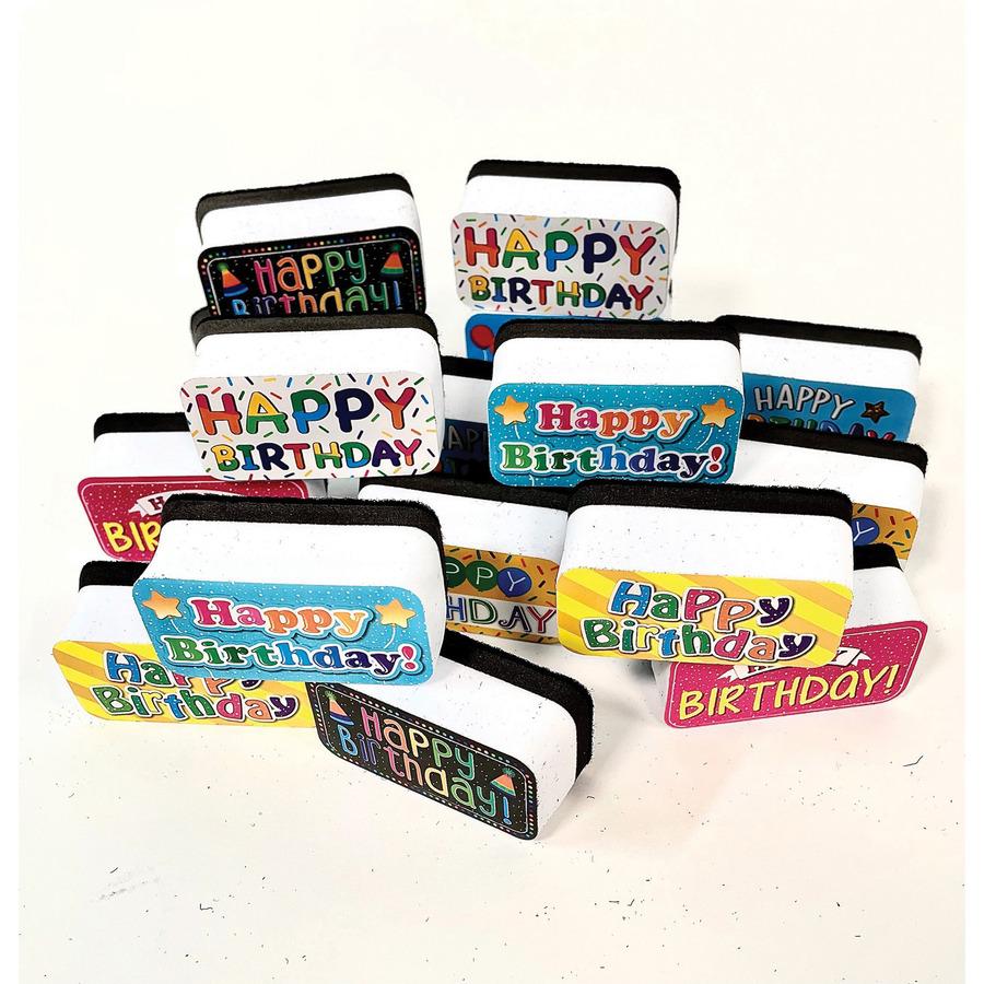 Non-Magnetic Mini Whiteboard Erasers, Happy Birthday, Pack of 16. Picture 2