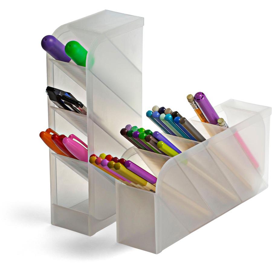 Officemate Pen Holder Desk Organizer - 8 Compartment(s) - Horizontal/Vertical - 8" Height x 4" Width x 3.7" DepthDesktop - Durable, Pen Holder - Translucent White - Plastic - 1 Pack. Picture 3