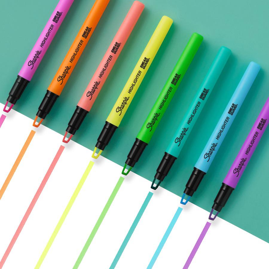 Sharpie Clear View Highlighter - Fine Marker Point - Chisel Marker Point Style - Yellow, Pink, Orange, Coral, Blue, Purple, Fluorescent Green - 8 / Pack. Picture 5