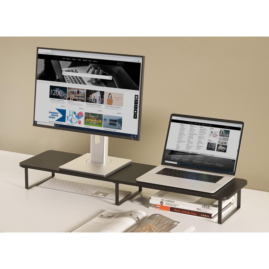 Lorell Quick-Install Monitor Laptop Riser - 4.8" Height x 39.4" Width x 10.2" Depth - Powder Coated - Steel, Particleboard, Silicone - Black. Picture 7