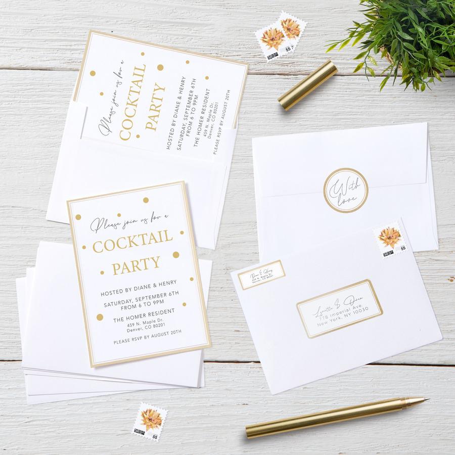 Avery&reg; Invitation Cards with Metallic Gold Borders - 1 1/2" Width x 15/16" Length - Rectangle - White - Paper - 18 / Sheet - 29 / Pack. Picture 9
