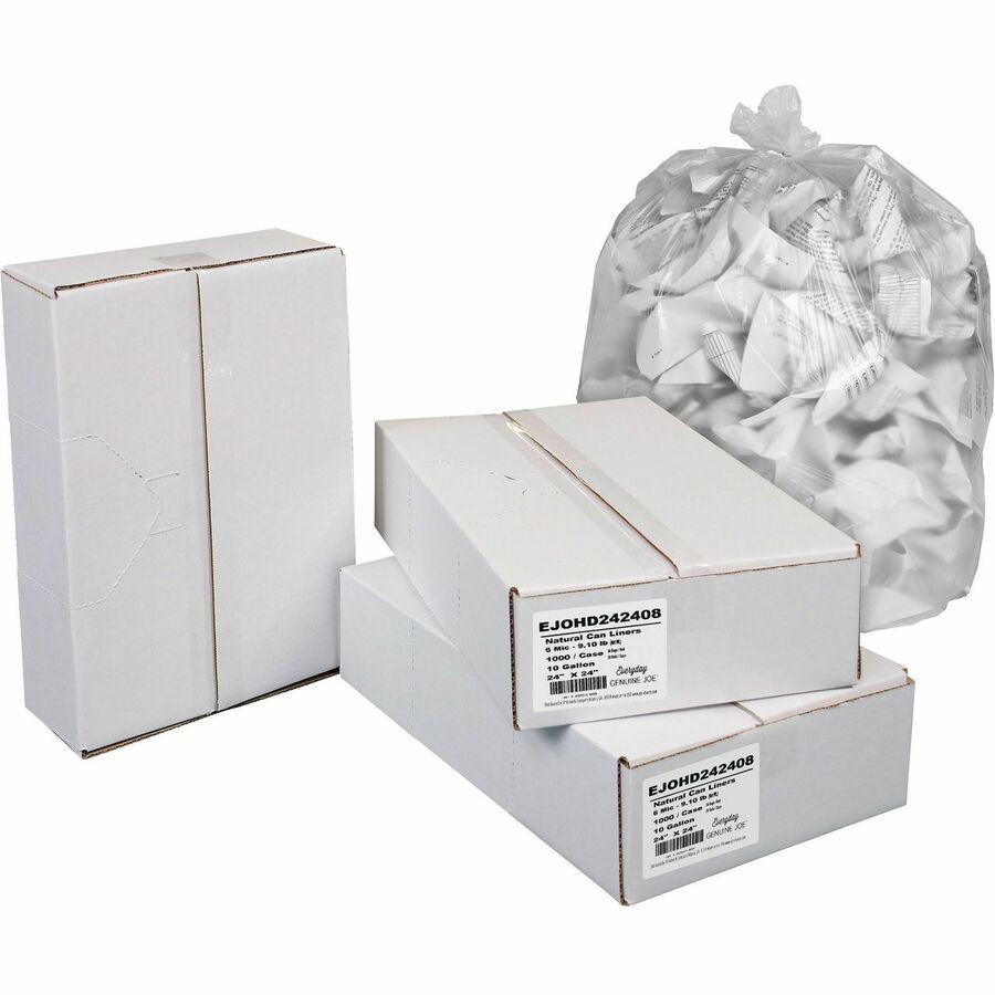 Everyday Genuine Joe High-Density Can Liners - 10 gal Capacity - 24" Width x 24" Length - 0.24 mil (6 Micron) Thickness - High Density - Clear - Resin - 1000/Carton - Office Waste, Receptacle. Picture 2