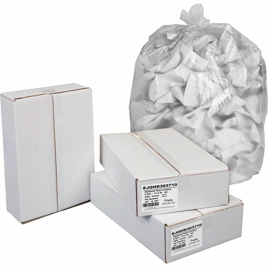 Everyday Genuine Joe High-Density Can Liners - 30 gal Capacity - 30" Width x 36" Length - 0.31 mil (8 Micron) Thickness - High Density - Clear - Resin - 500/Carton - Office Waste, Receptacle. Picture 2