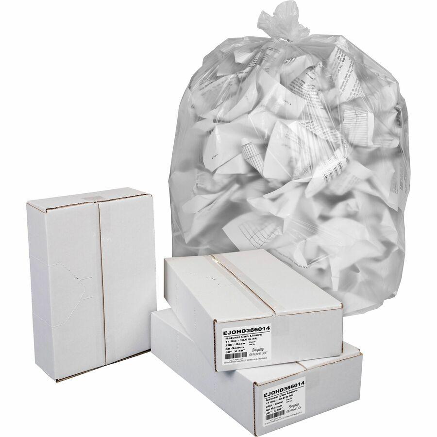 Everyday Genuine Joe High-Density Can Liners - 60 gal Capacity - 38" Width x 58" Length - 0.43 mil (11 Micron) Thickness - High Density - Clear - Resin - 200/Carton - Office Waste, Receptacle. Picture 2