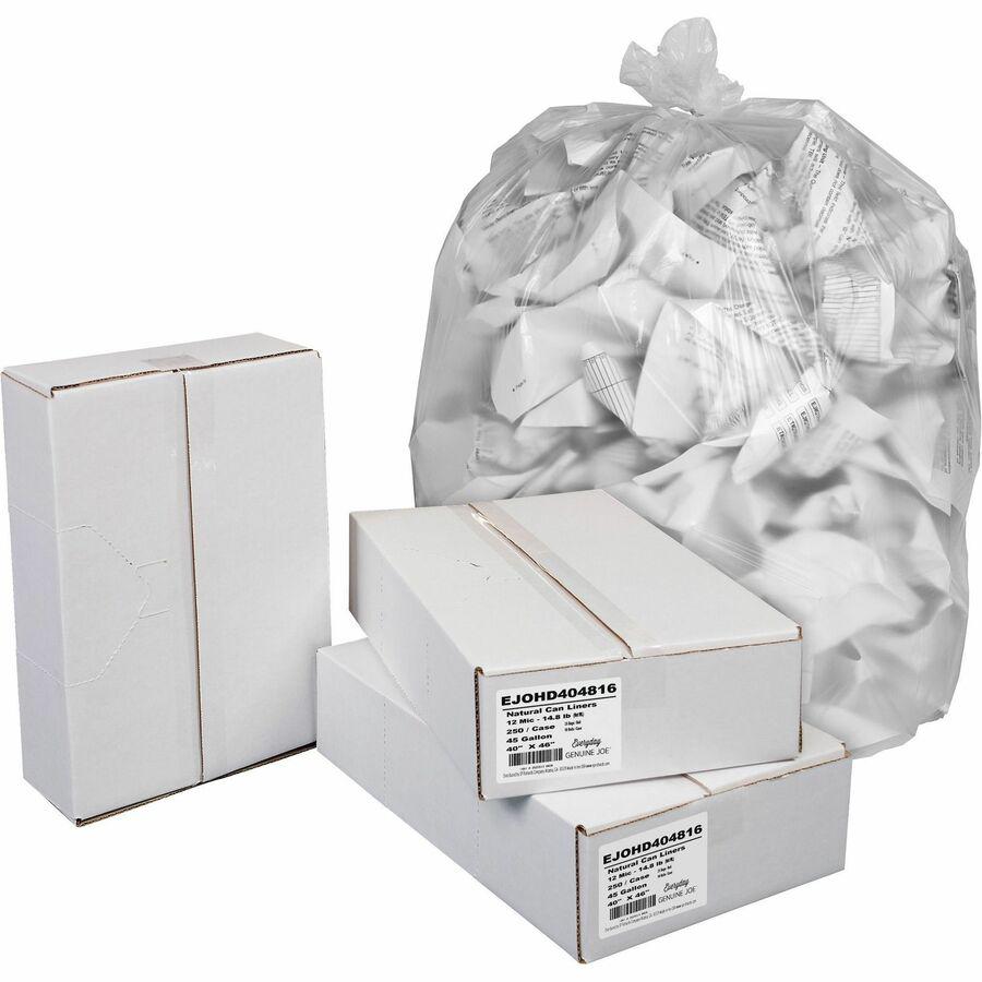Everyday Genuine Joe High-Density Can Liners - 45 gal Capacity - 40" Width x 46" Length - 0.47 mil (12 Micron) Thickness - High Density - Clear - Resin - 250/Carton - Office Waste, Receptacle. Picture 2