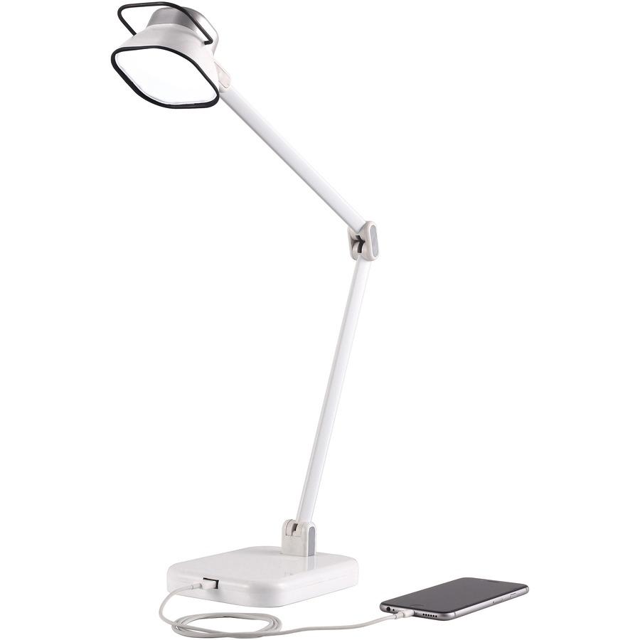 Bostitch Elate Dual Arm LED Desk Lamp - LED Bulb - USB Charging, Adjustable Arm, Adjustable Brightness - Desk Mountable - White - for Desk, Office. Picture 3