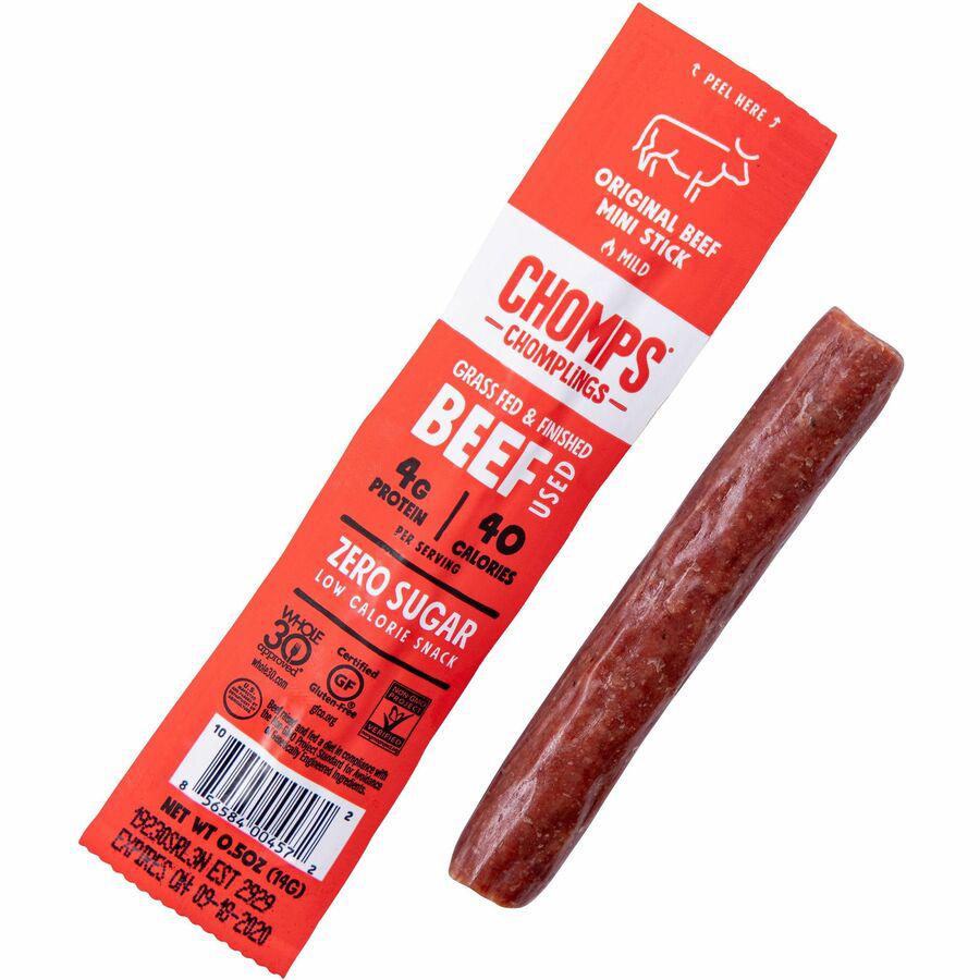 CHOMPS Chomplings Snack Sticks - Gluten-free, No Added Harmones - Original Beef Jerky, Spicy - 0.50 oz - 24 / Pack. Picture 3
