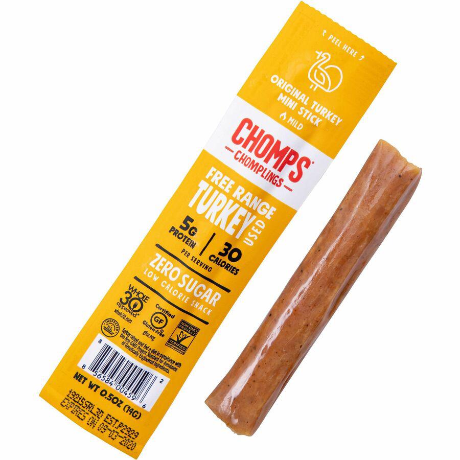 CHOMPS Chomplings Snack Sticks - Gluten-free, Non-GMO - Original Turkey - 0.50 oz - 24 / Pack. Picture 3