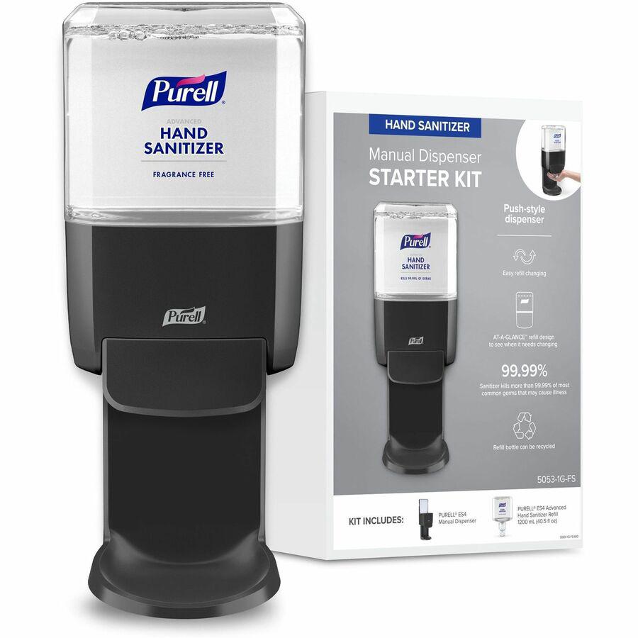 Gojo&reg; ES4 Push Hand Sanitizer Dispenser Starter Kit - 1.27 quart Capacity - Hygienic, Durable, Wall Mountable - Graphite. Picture 2