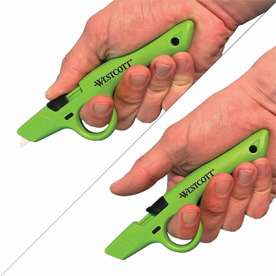 Westcott Non-Replaceable Finger Loop Safety Cutter - Ceramic Blade - Retractable, Lock Off Switch, Durable - Acrylonitrile Butadiene Styrene (ABS) - Green - 1 Each. Picture 3
