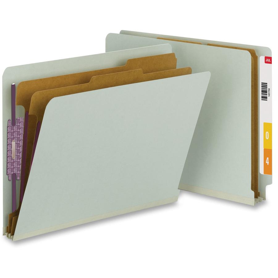 Smead 1/3 Tab Cut Letter Recycled Classification Folder - 8 1/2" x 11" - 2" Expansion - 2 x 2S Fastener(s) - 2" Fastener Capacity for Folder - End Tab Location - 2 Divider(s) - Pressboard - Gray, Gree. Picture 5