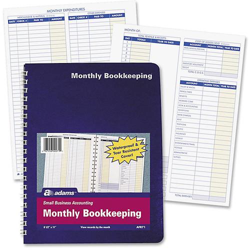 Adams Monthly Bookkeeping Record Book - Spiral Bound - White Sheet(s) - Blue, Yellow Print Color - 1 Each. Picture 3