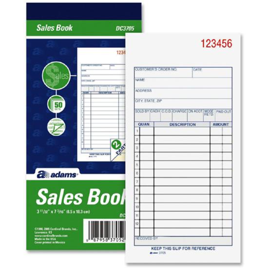 Adams Carbonless 2-part Numbered Sales Order Books - 50 Sheet(s) - 2 PartCarbonless Copy - 3.34" x 7.18" Sheet Size - White, Canary - Assorted Sheet(s) - Red Print Color - 1 Each. Picture 2