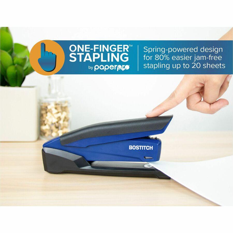 Bostitch InPower Spring-Powered Antimicrobial Desktop Stapler - 20 Sheets Capacity - 210 Staple Capacity - Full Strip - 1 Each - Blue. Picture 9