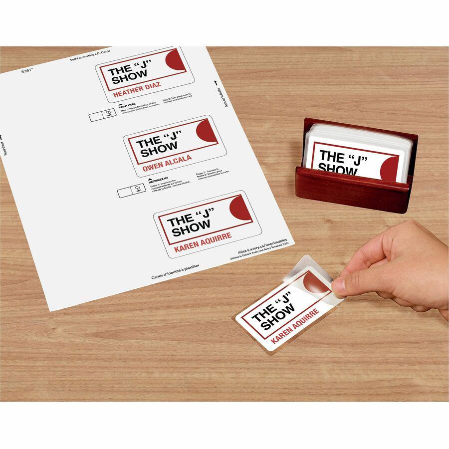 Avery&reg; Self-laminating ID Cards - 30 / Box - 2" Width x 3.3" Height - Laminated, Perforated, Printable, Durable, Perforated - White. Picture 3