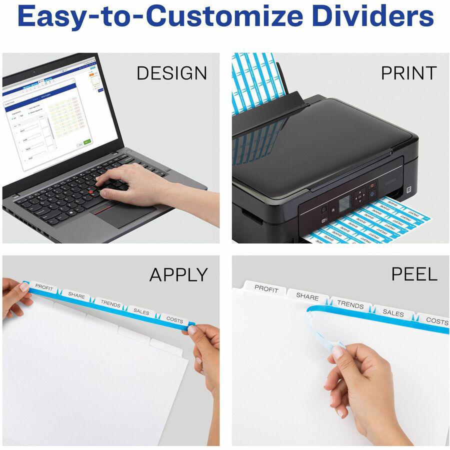 Avery&reg; Index Maker Index Divider - 25 x Divider(s) - Print-on Tab(s) - 5 - 5 Tab(s)/Set - 9.3" Divider Width x 11.25" Divider Length - 3 Hole Punched - White Paper Divider - White Paper Tab(s) - 5. Picture 5