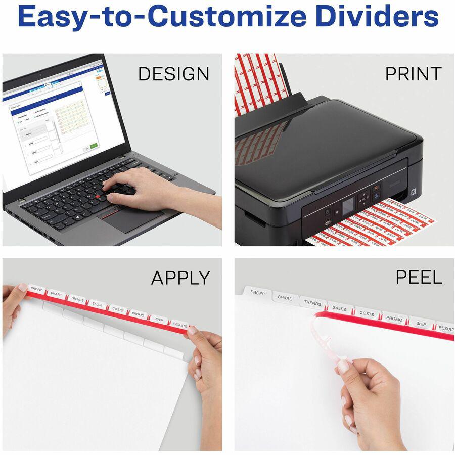 Avery&reg; Index Maker Index Divider - 40 x Divider(s) - Print-on Tab(s) - 8 - 8 Tab(s)/Set - 9.3" Divider Width x 11.25" Divider Length - 3 Hole Punched - White Paper Divider - White Paper Tab(s) - 5. Picture 5