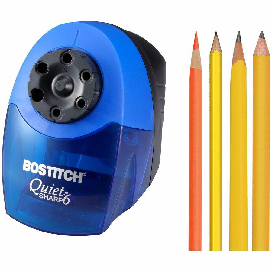 Bostitch QuietSharp 6 Heavy Duty Classroom Electric Pencil Sharpener - Desktop - 6 Hole(s) - 7.5" Height x 5" Width x 9" Depth - Black, Blue - 1 Each. Picture 9