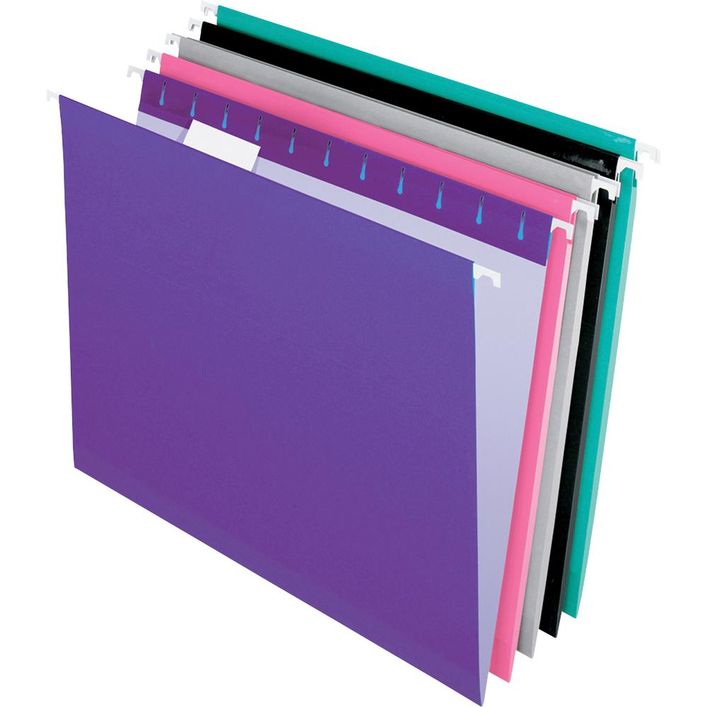 Pendaflex 1/5 Tab Cut Letter Recycled Hanging Folder - 8 1/2" x 11" - Aqua, Pink, Black, Gray, Violet - 10% Recycled - 25 / Box. Picture 2