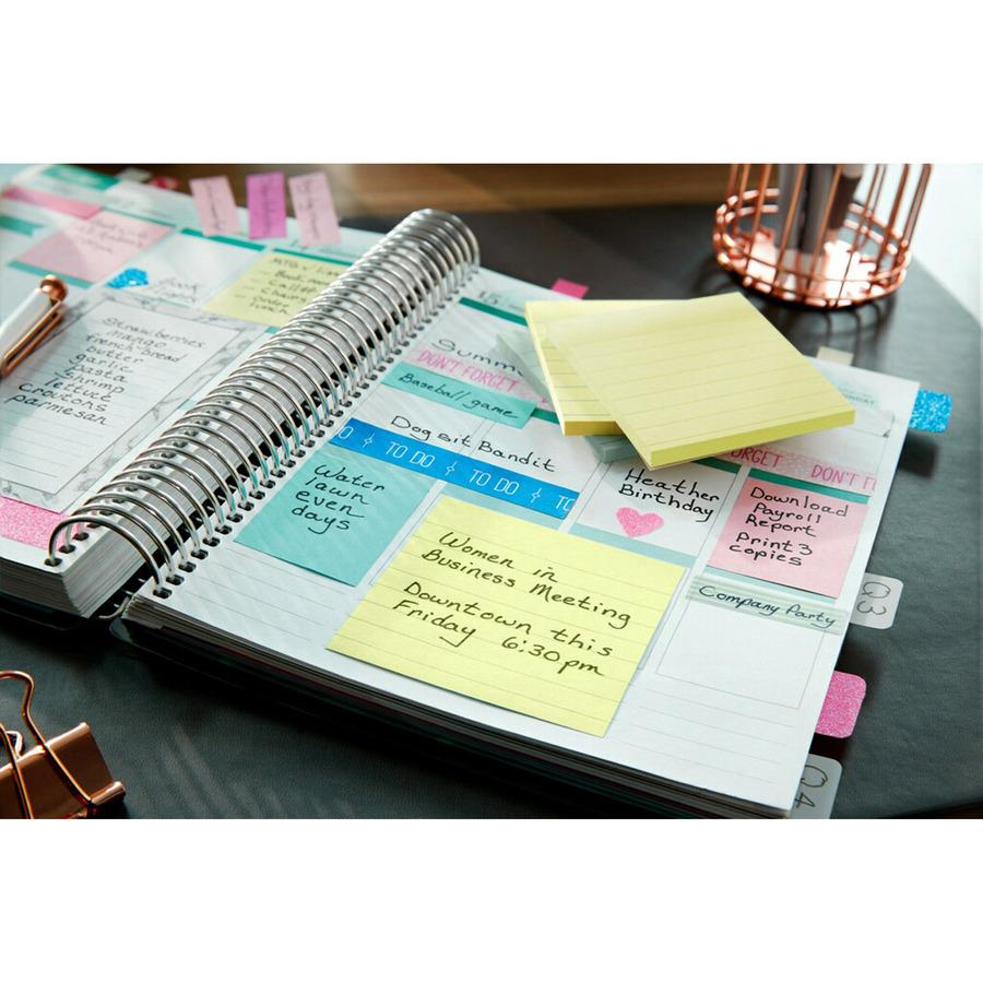Post-it&reg; Lined Notes - 600 x Canary Yellow - 3" x 3" - Square - 100 Sheets per Pad - Ruled - Yellow - Paper - Self-adhesive, Repositionable, Removable - 6 / Pack. Picture 10
