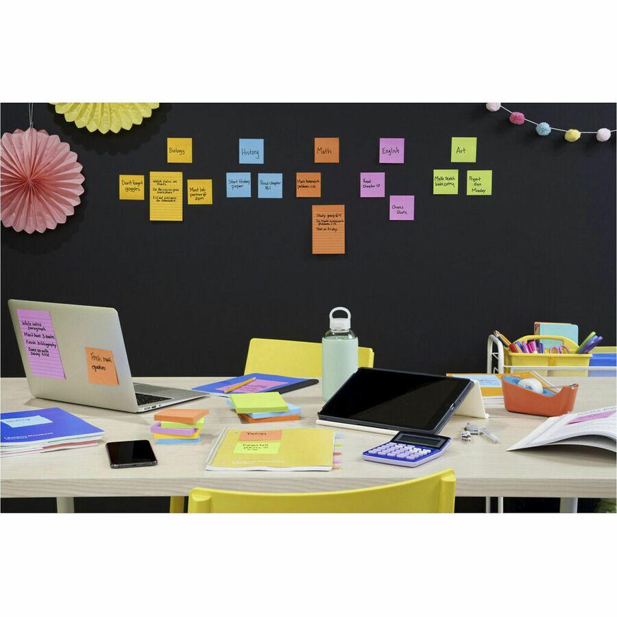 Post-it&reg; Super Sticky Lined Notes - Energy Boost Color Collection - 540 - 4" x 4" - Square - 90 Sheets per Pad - Ruled - Vital Orange, Tropical Pink, Blue Paradise, Limeade, Sunnyside - Paper - Se. Picture 2