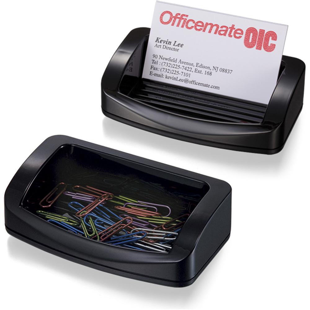 Officemate 2200 Series Business Card/Clip Holder - 1.4" x 7.8" x 3" x - Plastic - 1 Each - Black. Picture 3