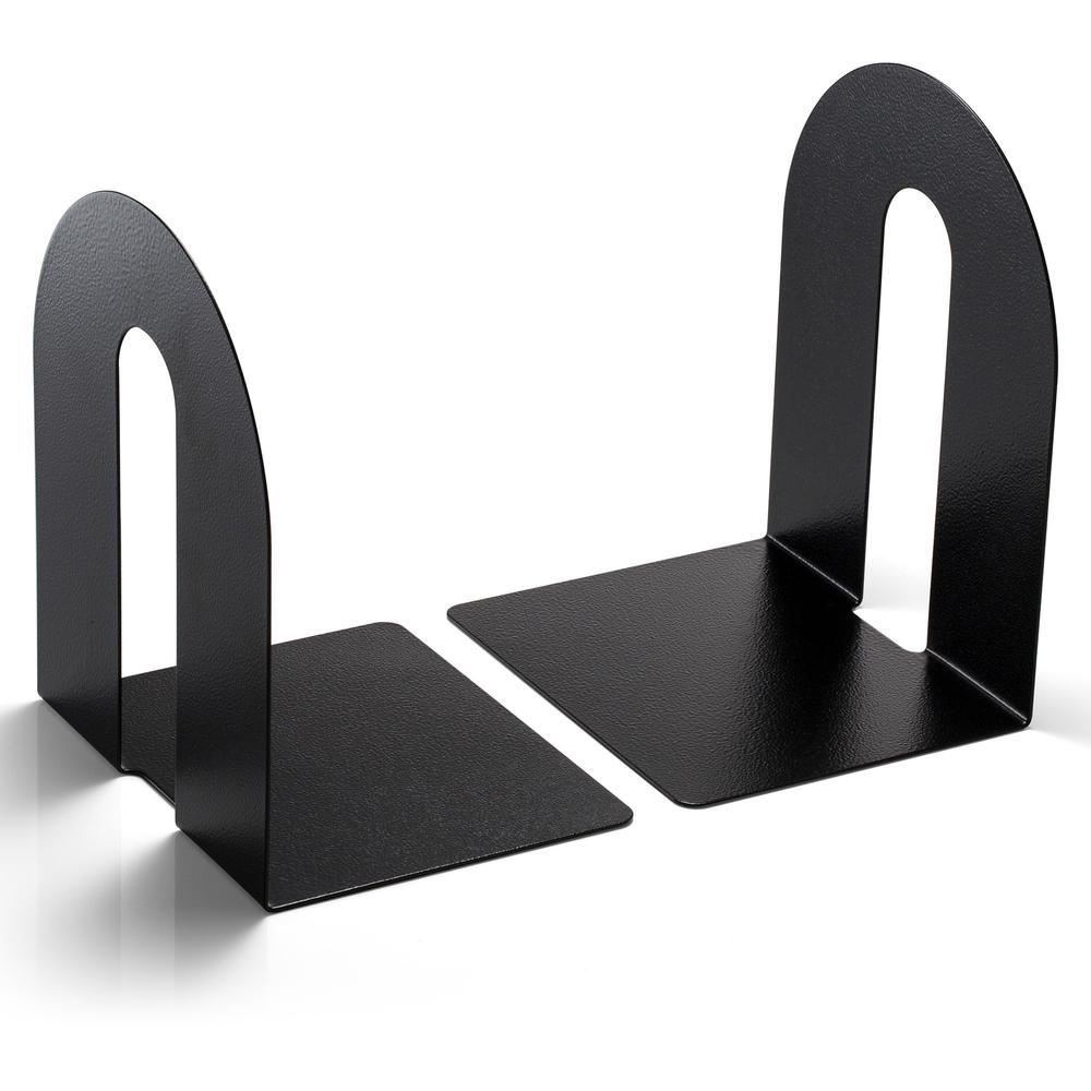 Officemate Heavy-Duty Bookends - 10" Height%Desktop - Non-skid Base, Chip Resistant, Non-slip, Scratch Resistant - Enamel - Black - Steel - 2 / Pair. Picture 4