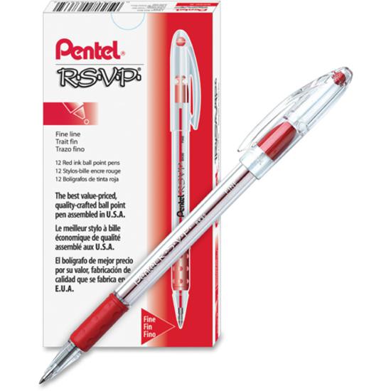 Pentel R.S.V.P. Ballpoint Stick Pens - Fine Pen Point - 0.7 mm Pen Point Size - Refillable - Red - Clear Barrel - 12 / Box. Picture 4