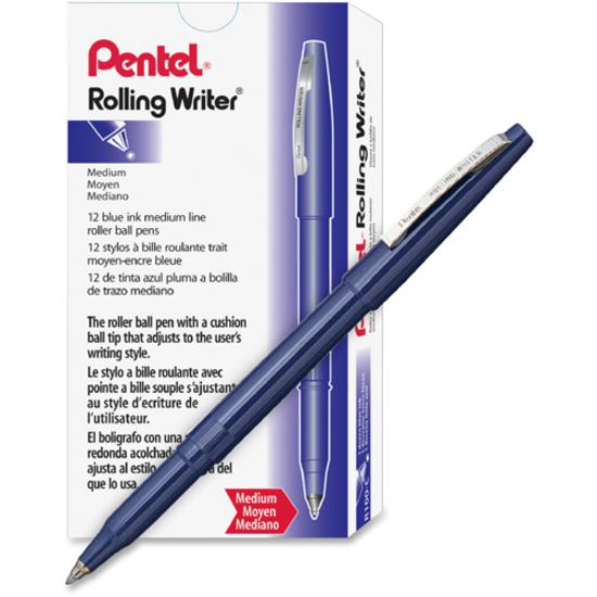 Pentel Rolling Writer Pens - Medium Pen Point - 0.8 mm Pen Point Size - Blue - Blue Plastic Barrel - 1 / Each. Picture 2
