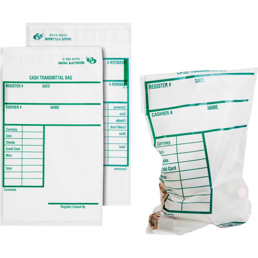 Quality Park Cash Transmittal Bags with Redi-Strip - 6" Width x 9" Length - White - 100/Pack - Transporting. Picture 8
