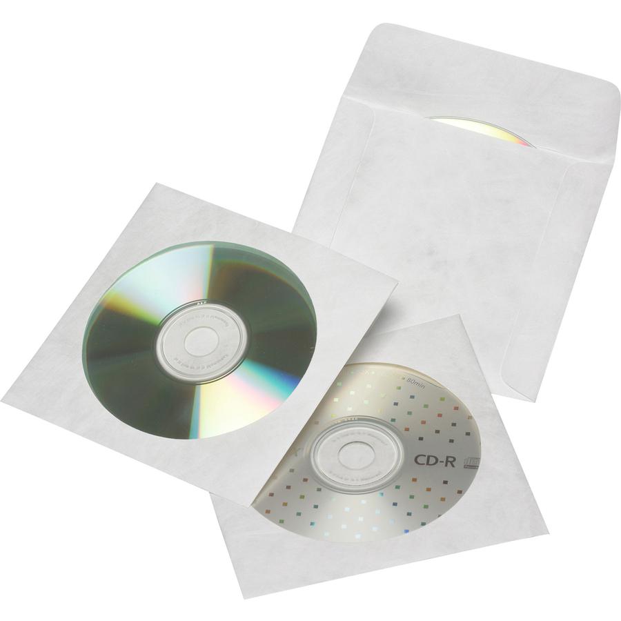 Quality Park Tyvek CD/DVD Sleeves - Disc/Diskette - 4 7/8" Width x 5" Length - Tyvek - 100 / Box - White. Picture 3