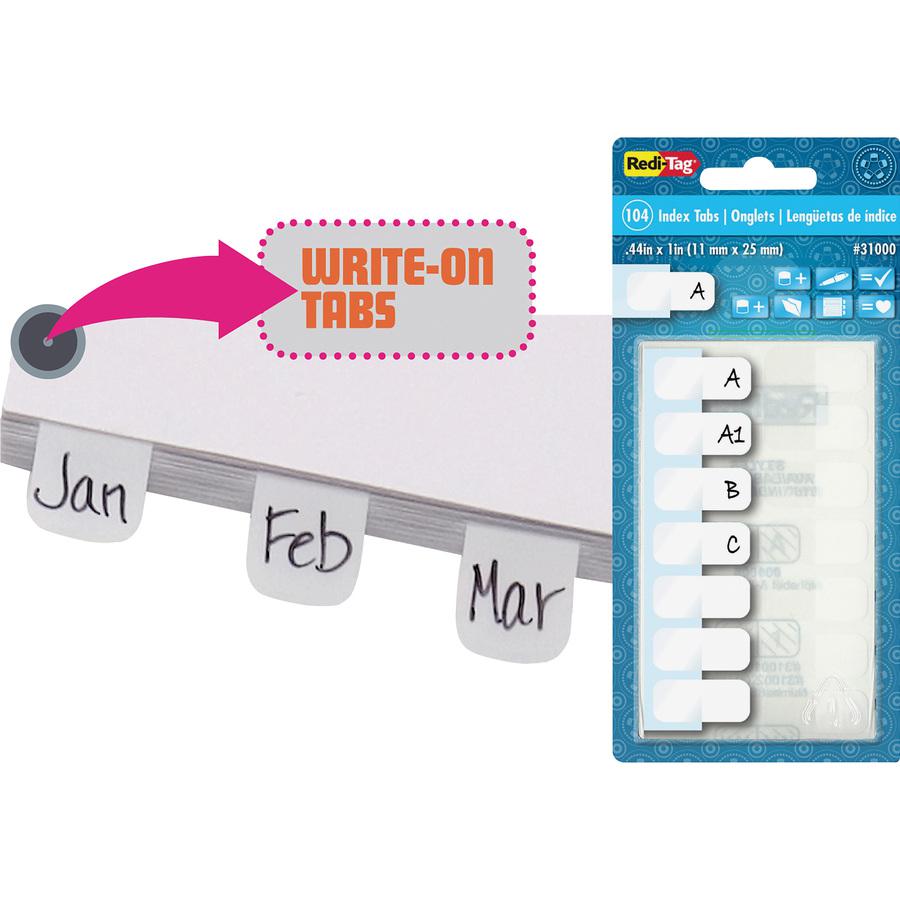 Redi-Tag Permanent Stick Write-On Index Tabs - 104 Write-on Tab(s) - 1" Tab Height x 0.43" Tab Width - Self-adhesive, Permanent - White Plastic Tab(s) - 104 / Pack. Picture 2