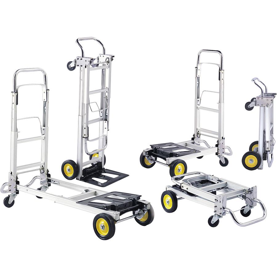Safco HideAway Convertible Hand Truck - 400 lb Capacity - 4 Casters - 6" , 3" Caster Size - Aluminum - x 15.5" Width x 43" Depth x 36" Height - Silver - 1 Each. Picture 4