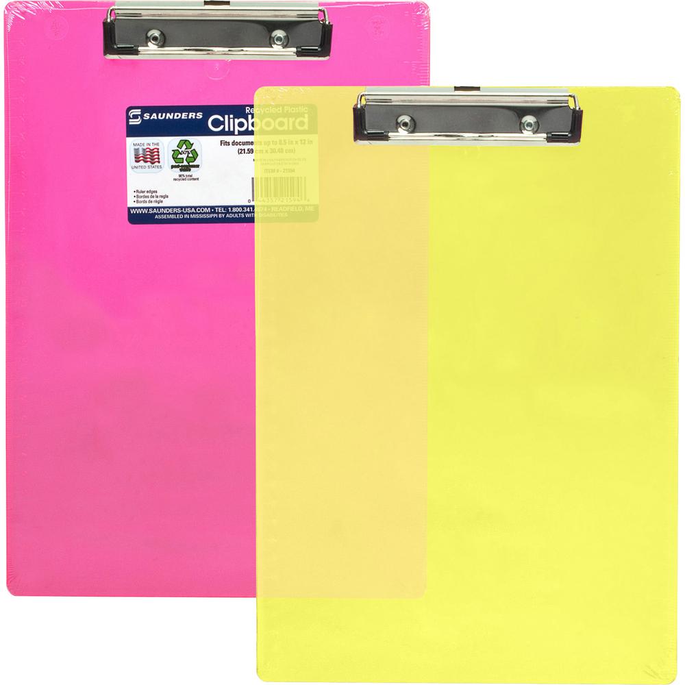 Saunders Neon Plastic Clipboards - 0.50" Clip Capacity - Plastic - Neon Pink - 1 Each. Picture 3