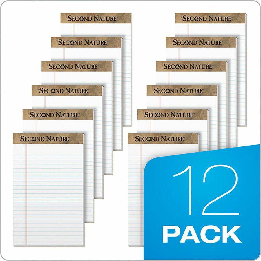 TOPS Second Nature Recycled Writing Pads - 50 Sheets - 0.28" Ruled - 16 lb Basis Weight - Jr.Legal - 5" x 8" - White Paper - Perforated - Recycled - 1 Dozen. Picture 5