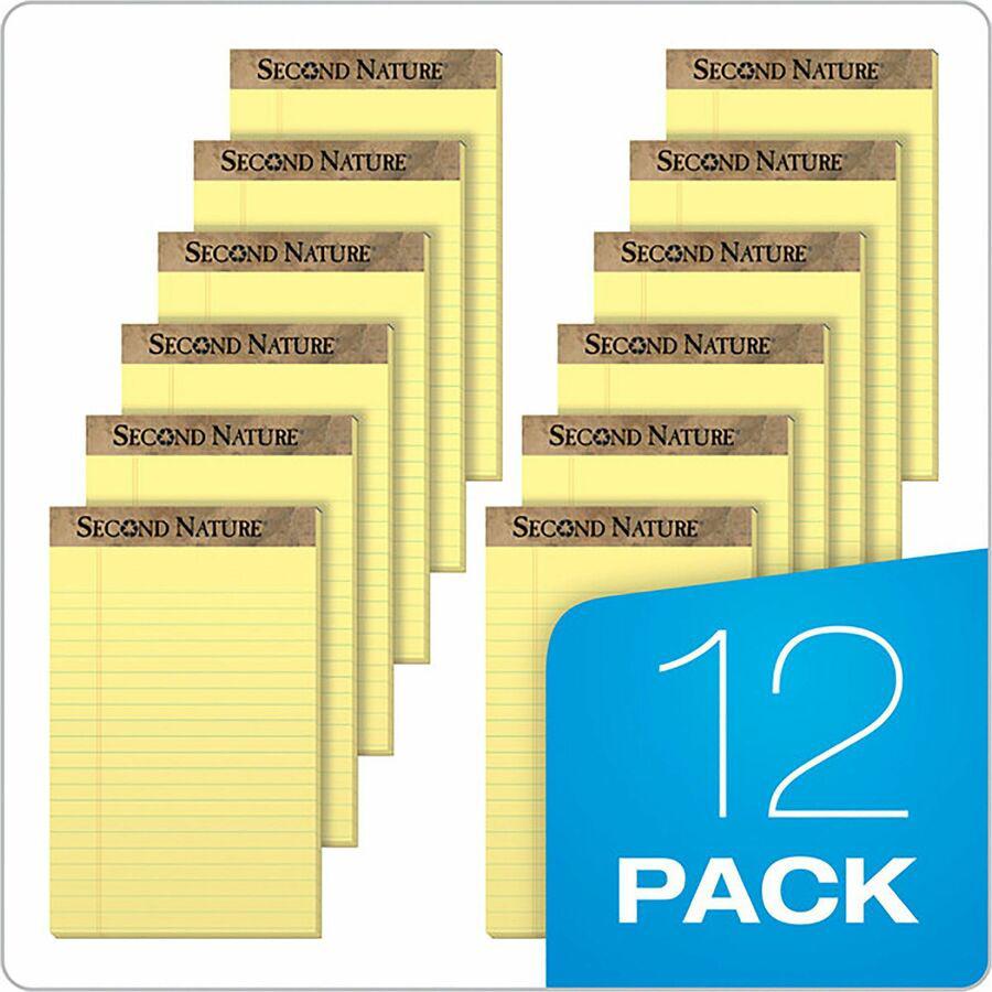 TOPS Second Nature Recycled Jr Legal Writing Pad - 50 Sheets - 0.28" Ruled - 15 lb Basis Weight - Jr.Legal - 5" x 8" - Canary Paper - Perforated - 1 Dozen. Picture 4