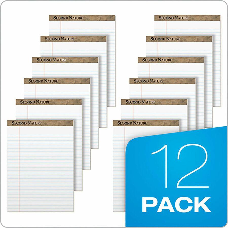 TOPS Second Nature Legal Rule Recycled Writing Pad - 50 Sheets - 0.34" Ruled - Red Margin - 15 lb Basis Weight - 8 1/2" x 11 3/4" - White Paper - Perforated, Resist Bleed-through, Easy Tear - Recycled. Picture 5