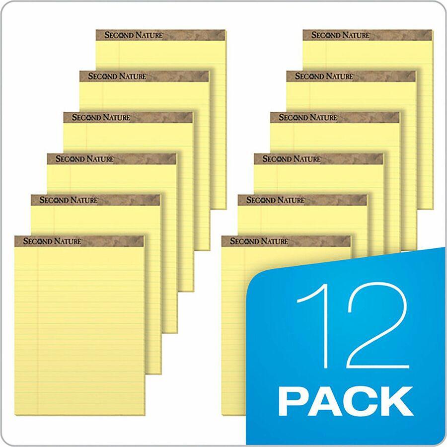 TOPS Second Nature Ruled Canary Writing Pads - 50 Sheets - 0.34" Ruled - Red Margin - 15 lb Basis Weight - 8 1/2" x 11 3/4" - Canary Paper - Perforated, Resist Bleed-through, Easy Tear - Recycled - 1 . Picture 4