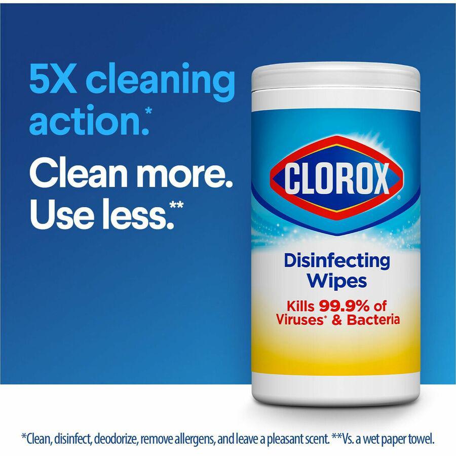 Clorox Disinfecting Cleaning Wipes Value Pack - For Multi Surface - Ready-To-Use - Fresh, Citrus Blend Scent - 35 / Canister - 3 / Pack - Pre-moistened, Disposable - White. Picture 12