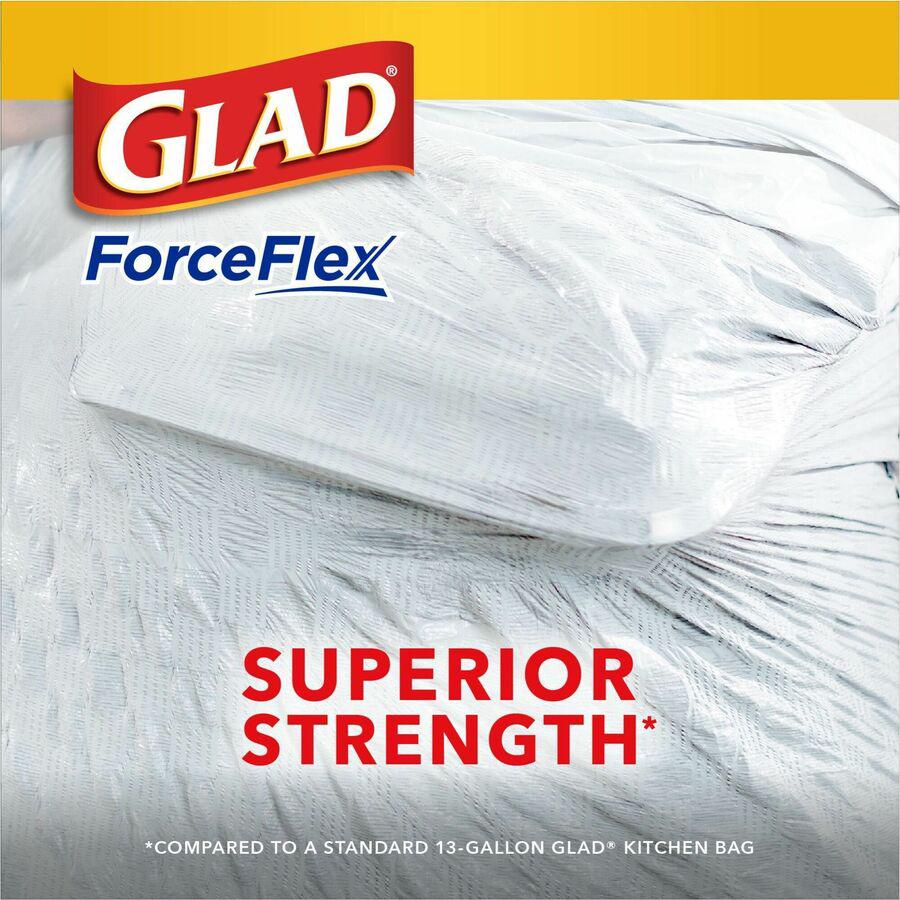 Glad ForceFlex Tall Kitchen Drawstring Trash Bags - 13 gal Capacity - 24" Width x 27" Length - Drawstring Closure - White - Plastic - 4/Carton - 100 Per Box - Kitchen, Office, Day Care, Restaurant, Sc. Picture 14